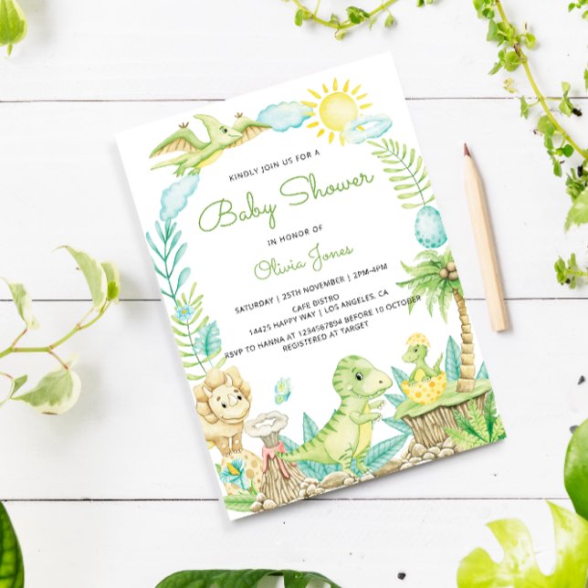 Cute Watercolor Dinosaur Baby Shower Invitation (Creator Uploaded)