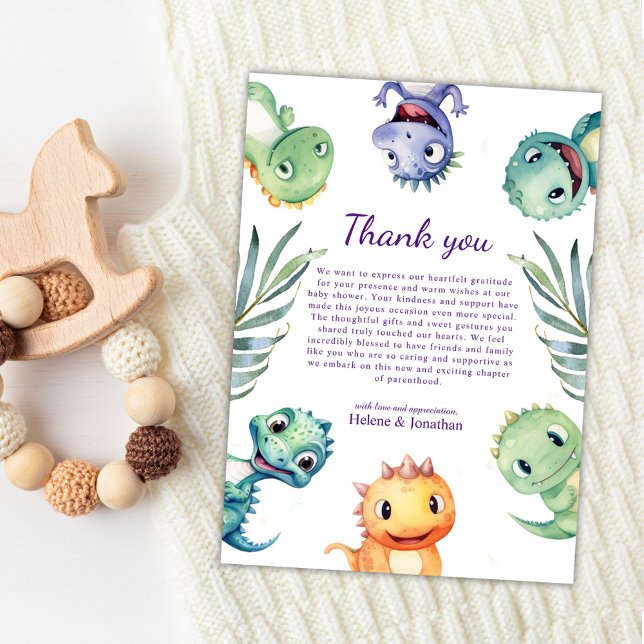 Cute Watercolor Dinosaur Baby Shower Thank You Card (Cute Watercolor Dinosaur Baby Shower Thank You Card)