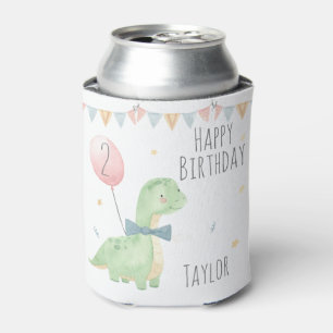 Cute Watercolor Dinosaur Birthday Boy Personalised Can Cooler