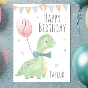 Cute Watercolor Dinosaur Birthday Boy Personalised Card