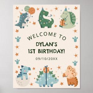 Cute Watercolor Dinosaur Birthday Party Welcome Poster
