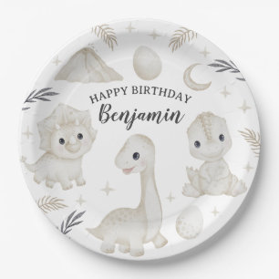 Cute Watercolor Dinosaur Boho Birthday Baby Shower Paper Plate