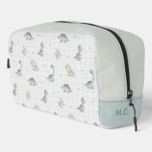 Cute Watercolor Dinosaur Gingham Pattern Dopp Kit
