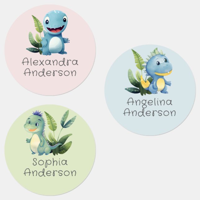 Cute Watercolor Dinosaur Greenery Waterproof Name (Group)