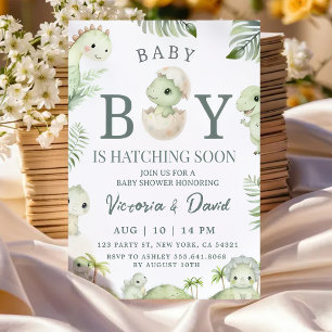 Cute Watercolor Dinosaur Hatching Soon Baby Shower Invitation