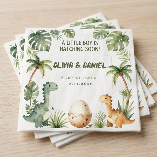 Cute Watercolor Dinosaur Hatching Soon Boy Napkin (Creator Uploaded)