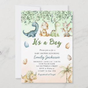 Cute watercolor Dinosaur 'It's a Boy' Baby Shower Invitation