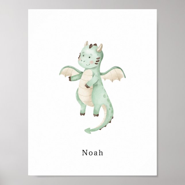 Cute Watercolor Dinosaur Name Poster (Front)