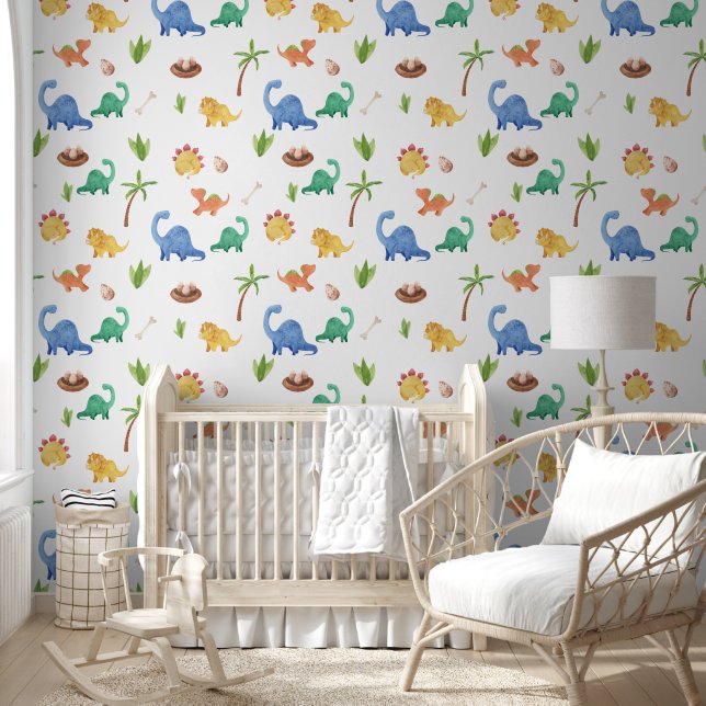 Cute Watercolor Dinosaur Nursery | Kid's Room Wallpaper (Kids)