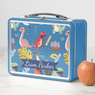 Cute Watercolor Dinosaur Personalised Kids Metal Lunch Box