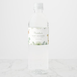 Cute Watercolor Dinosaur Safari Baby Shower Water  Bottle Label