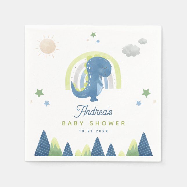 Cute Watercolor Dinosaur T-Rex Baby Shower Party  Napkin (Front)
