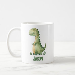 Cute Watercolor Dinosaur With Kids Name Coffee Mug