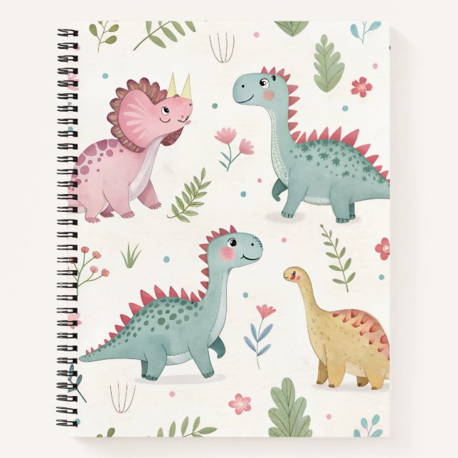 Cute Watercolor Dinosaurs Notebook for Kids (Front)