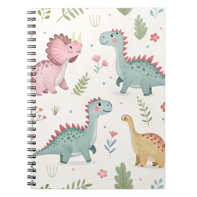 Cute Watercolor Dinosaurs Notebook for Kids (Front)