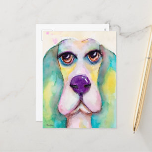 Cute Watercolor Dog Basset Hound Fun Whimsical Art Postcard