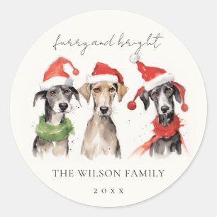 Cute Watercolor Dog Furry and Bright Christmas Classic Round Sticker