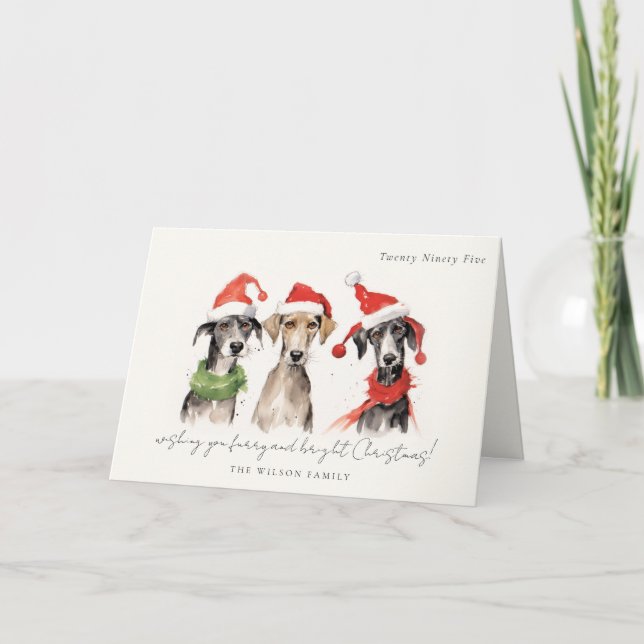 Cute Watercolor Dog Furry and Bright Christmas Holiday Card (Front)