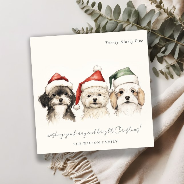 Cute Watercolor Dog Furry and Bright Christmas Holiday Card (Creator Uploaded)