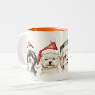 Cute Watercolor Dog Furry and Bright Christmas Two-Tone Coffee Mug