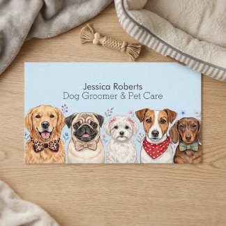 Cute Watercolor Dog Groomer Floral Business Card