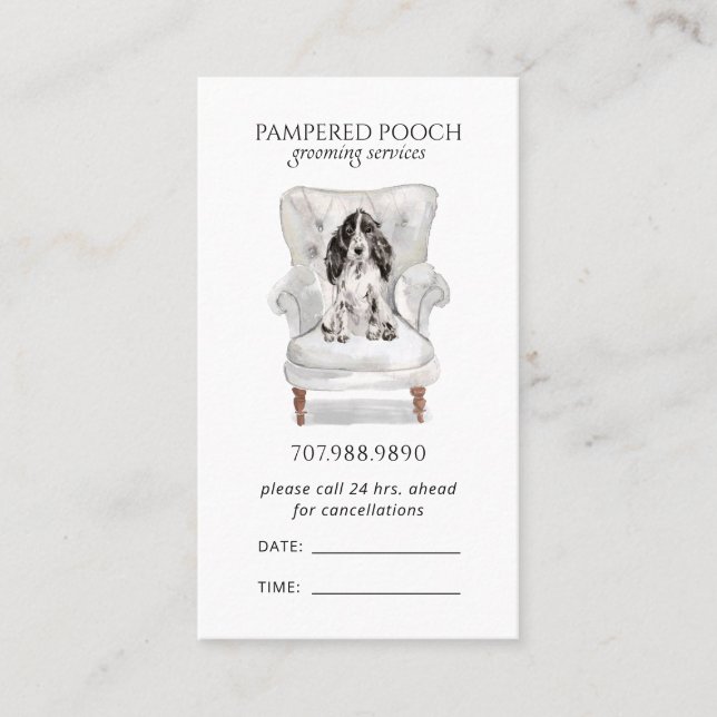 cute Watercolor Dog Spa Groomer Appointment Card (Front)