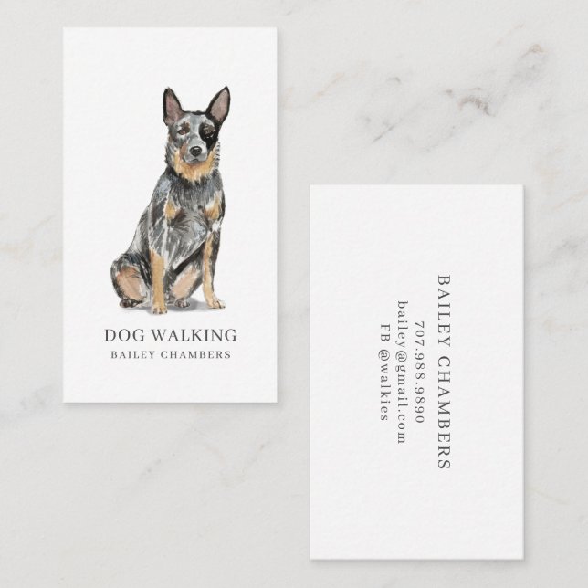 Cute Watercolor Dog Walker  Business Card (Front/Back)