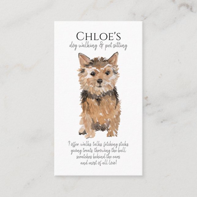 Cute Watercolor Dog Walker Pet Sitter  Business Card (Front)