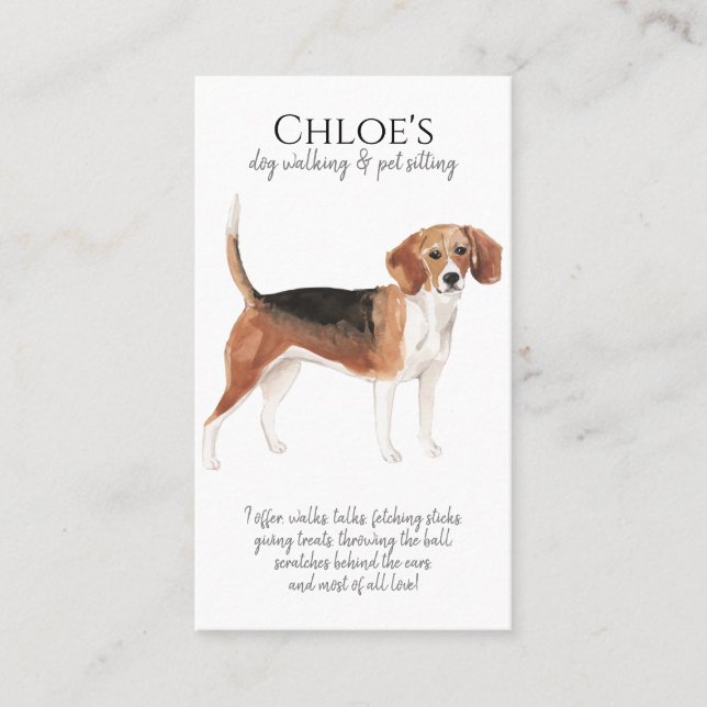 Cute Watercolor Dog Walker Pet Sitter  Business Card (Front)
