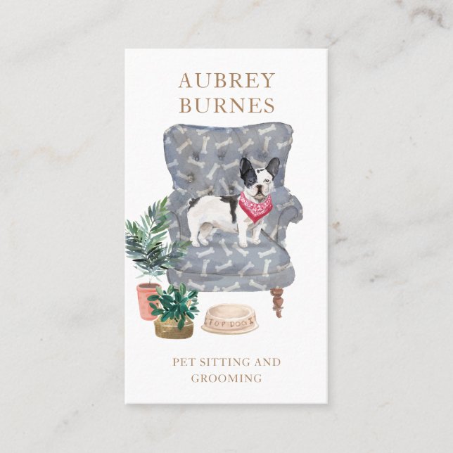 Cute Watercolor Dog Walker Pet Sitter Business Card (Front)