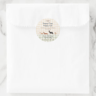 Cute Watercolor Dog Walker Pet Sitting Gingham Classic Round Sticker