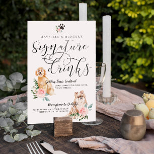 Cute Watercolor Dogs Couple's Signature Drinks Poster