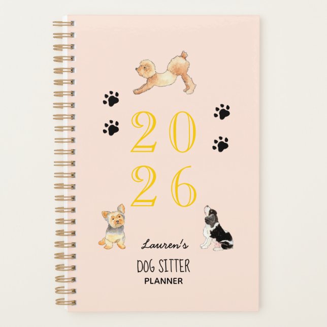Cute watercolor dogs,  Dog sitter's 2026 Planner (Front)