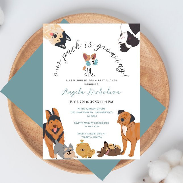Cute Watercolor Dogs Dusty Blue Baby Boy Shower Invitation (Creator Uploaded)