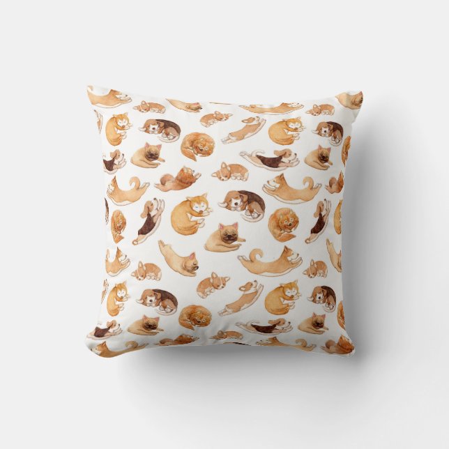 Cute Watercolor Dogs Illustrated Pattern Cushion (Front)