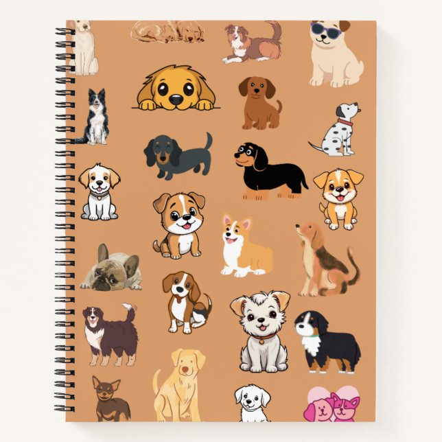 Cute Watercolor Dogs Pattern Monogram Notebook (Front)