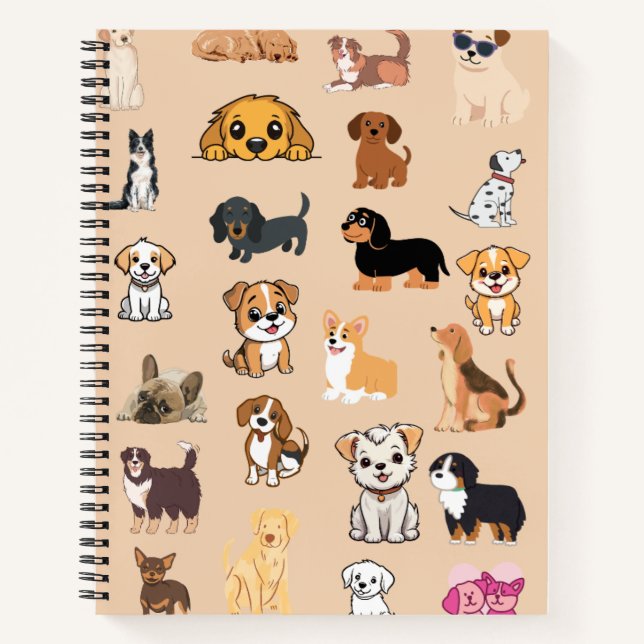 Cute Watercolor Dogs Pattern Monogram Notebook (Front)