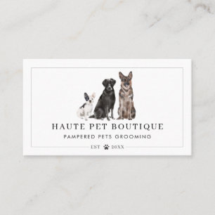Cute Watercolor Dogs Pet Care Grooming & Salon Business Card