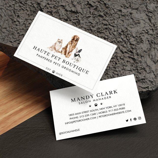 Cute Watercolor Dogs Pet Care Grooming & Salon Business Card (Creator Uploaded)