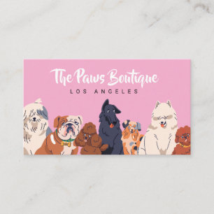 Cute Watercolor Dogs Pet Grooming Boutique Pink Business Card