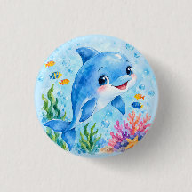 Cute Watercolor Dolphin Underwater
