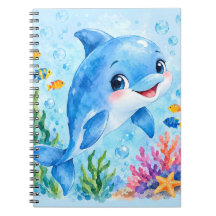 Cute Watercolor Dolphin Underwater