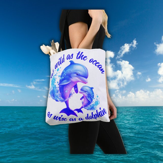 Cute Watercolor Dolphins Quote | Tote Bag (Creator Uploaded)