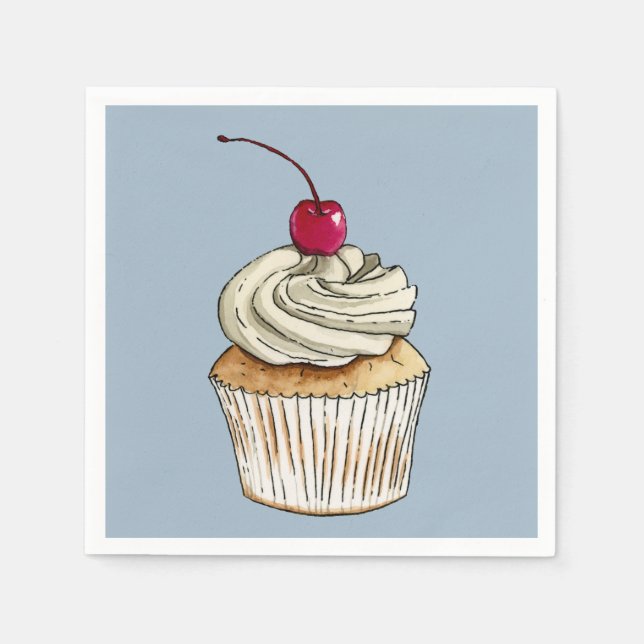 Cute Watercolor Doodle Cupcake Napkin (Front)