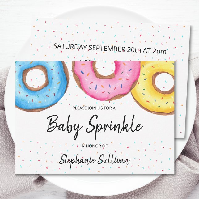 Cute Watercolor Doughnuts Baby Sprinkle Invitation (Creator Uploaded)
