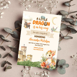 Cute Watercolor Dragon Baby Shower Invitation