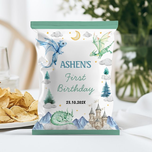 Cute Watercolor Dragon Birthday Chip Bag Wrapper (Creator Uploaded)