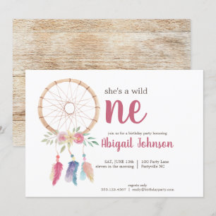 Cute Watercolor Dreamcatcher First Birthday Invitation