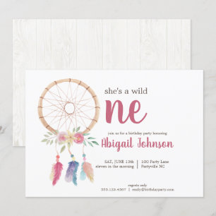 Cute Watercolor Dreamcatcher First Birthday Invitation
