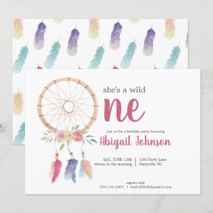 Cute Watercolor Dreamcatcher First Birthday Invitation